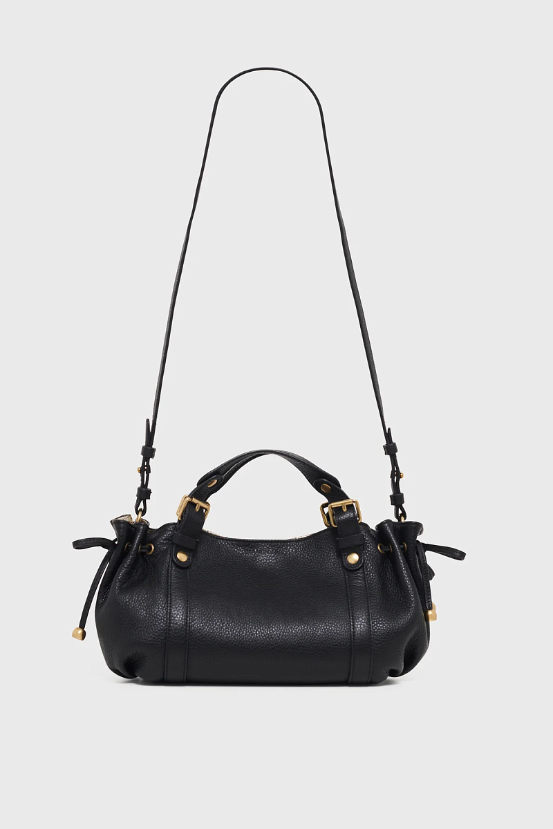 12H - Черная миниатюрная сумка из зернистой кожи с металлизированной внутренней отделкой