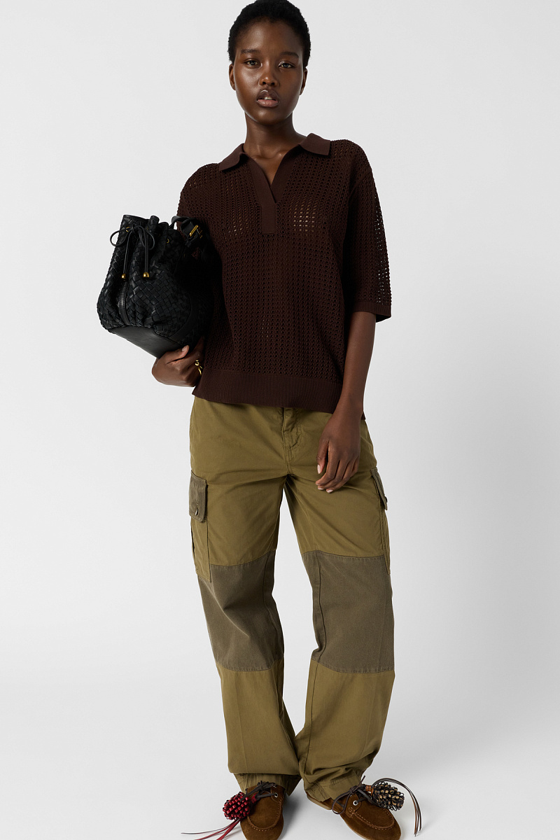 LIANNE - Коричневая ажурная поло-рубашка