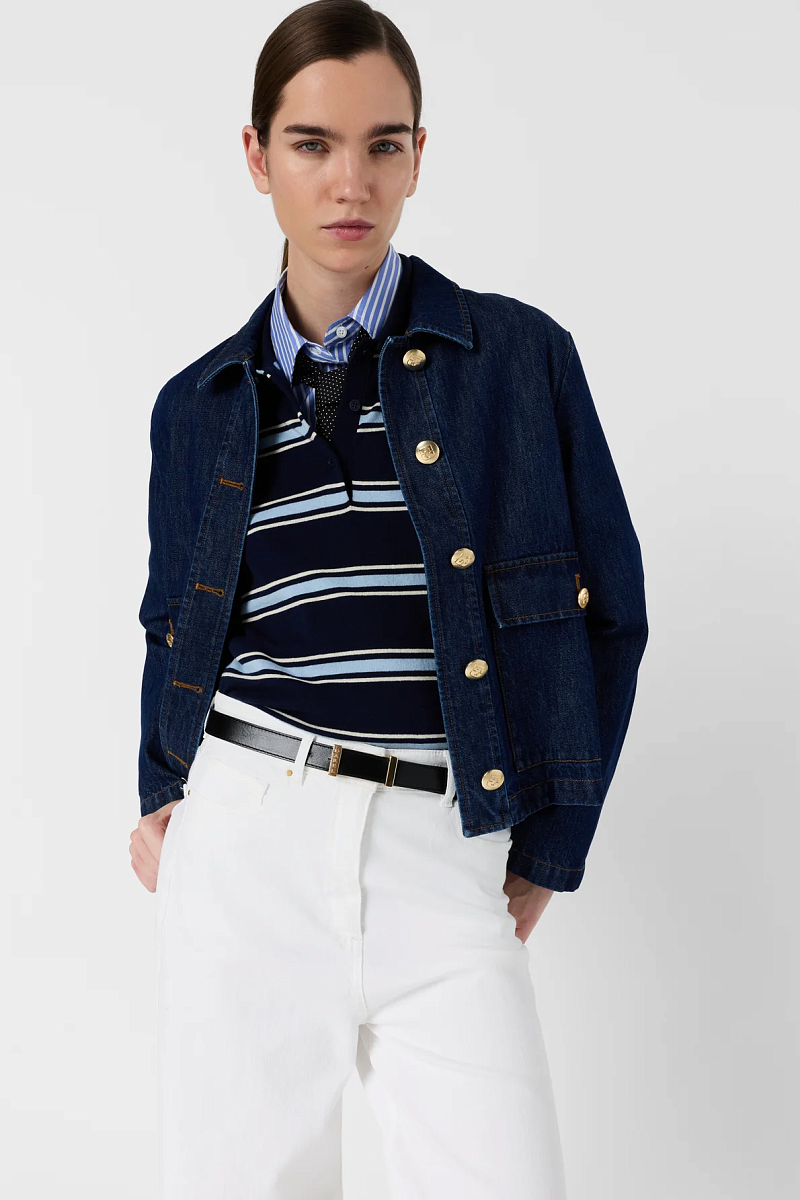 LEILA - Синее поло с короткими рукавами в полоску