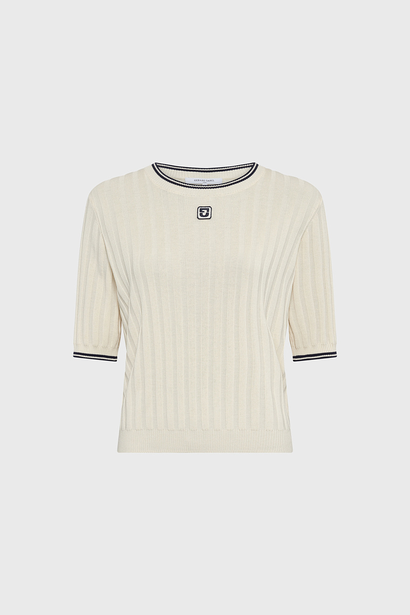 LYRA - Белый ребристый джемпер с короткими рукавами