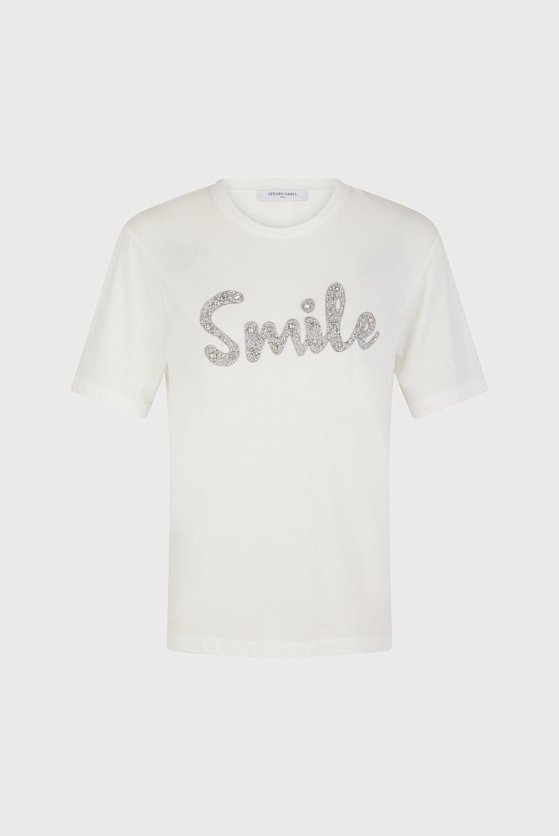 AZEL - Футболка с надписью "Smile" со стразами