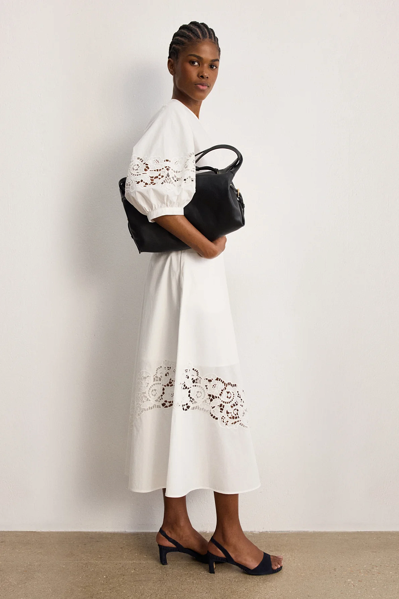 NAOMI - Белая юбка из хлопка с кружевом в длине миди