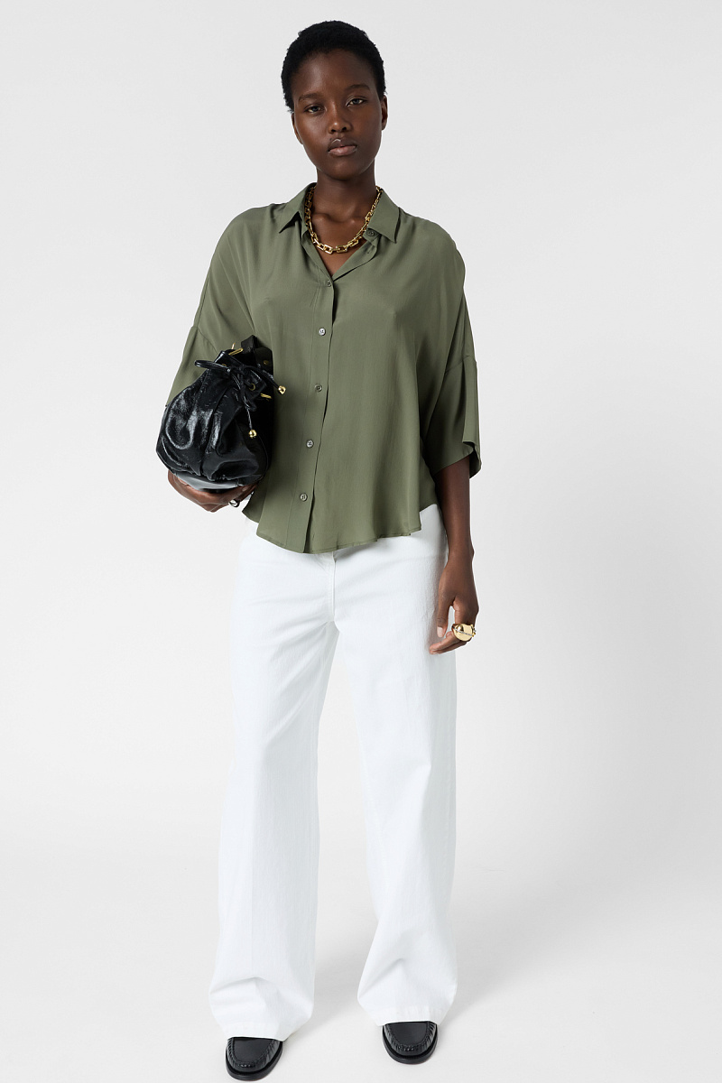 Блуза цвета хаки из мягкой смесовой ткани с рукавом 3/4