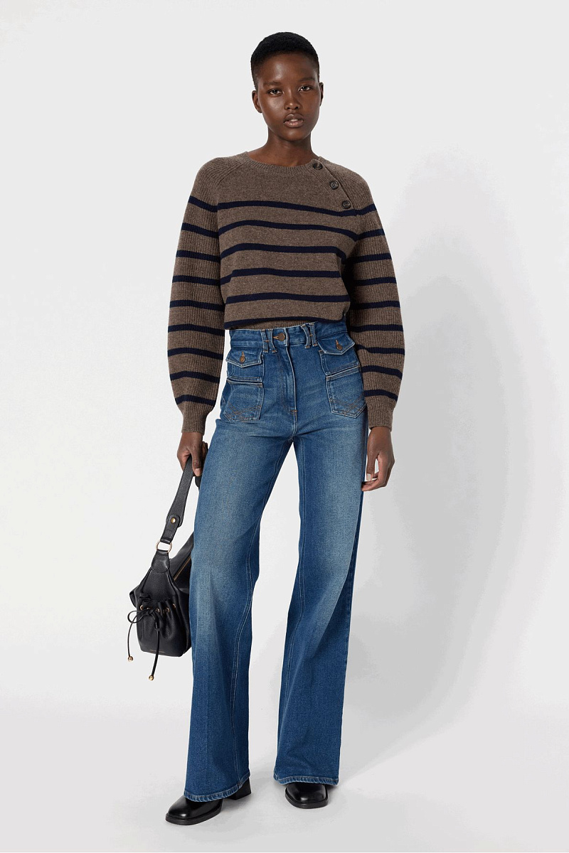 EDITH - Объемный свитер в полоску из 100% шерсти