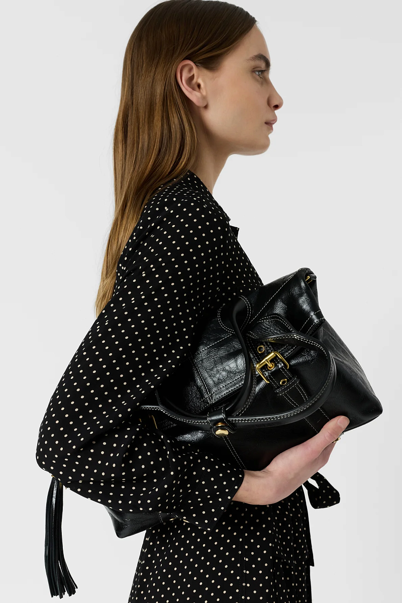 RUZENA - Платье-рубашка черного цвета в мелкий горошек