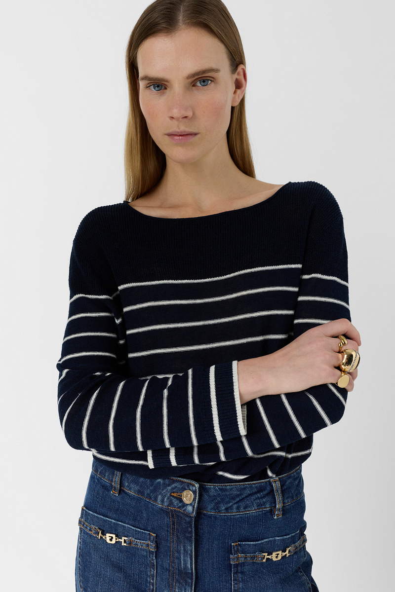 LEVIA - Синий джемпер из смесового льна свободного кроя