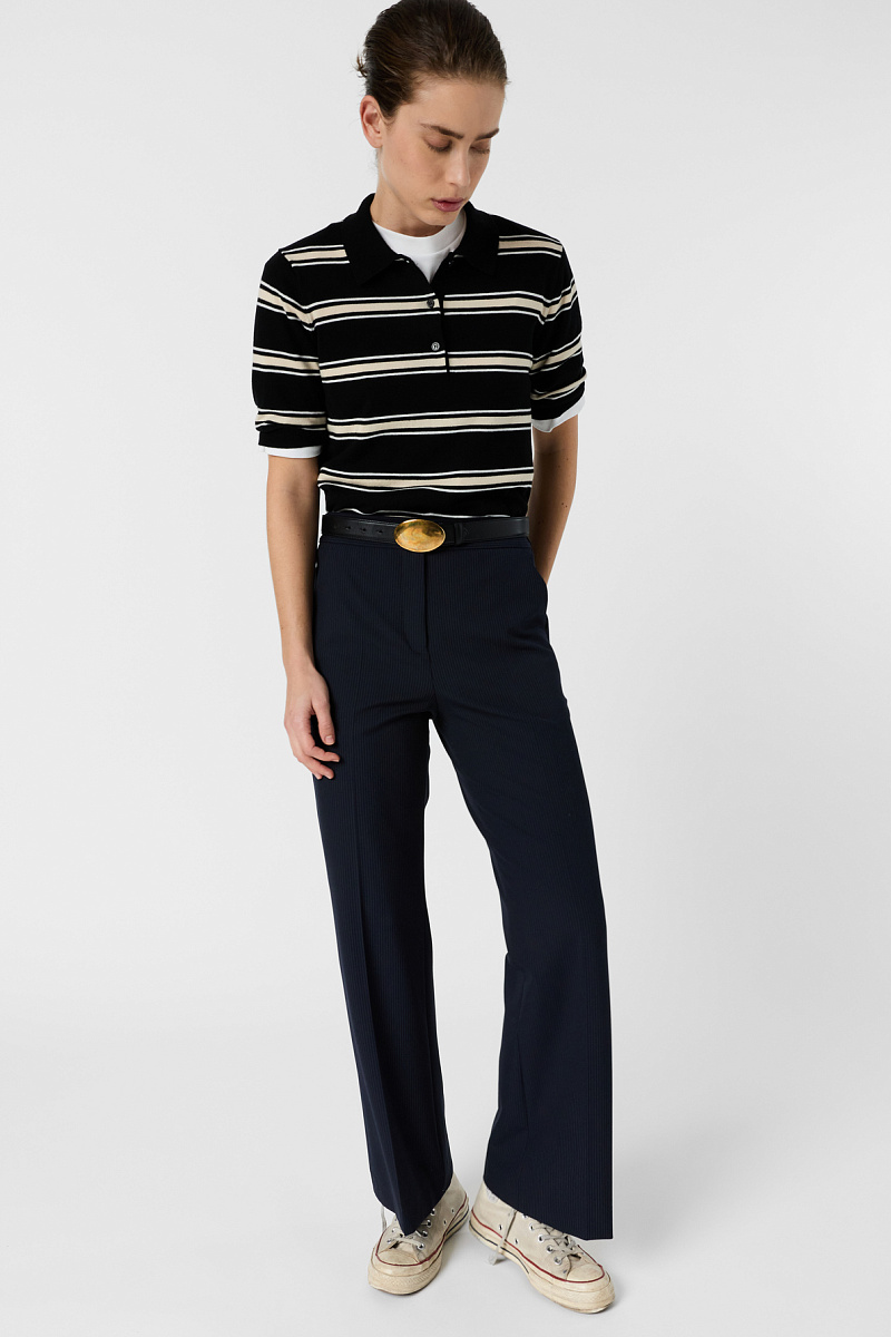Костюмные брюки в полоску с эластичным поясом