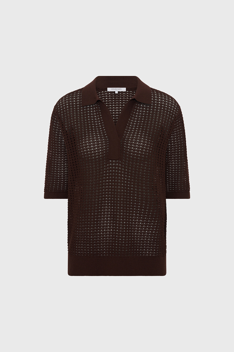 LIANNE - Коричневая ажурная поло-рубашка