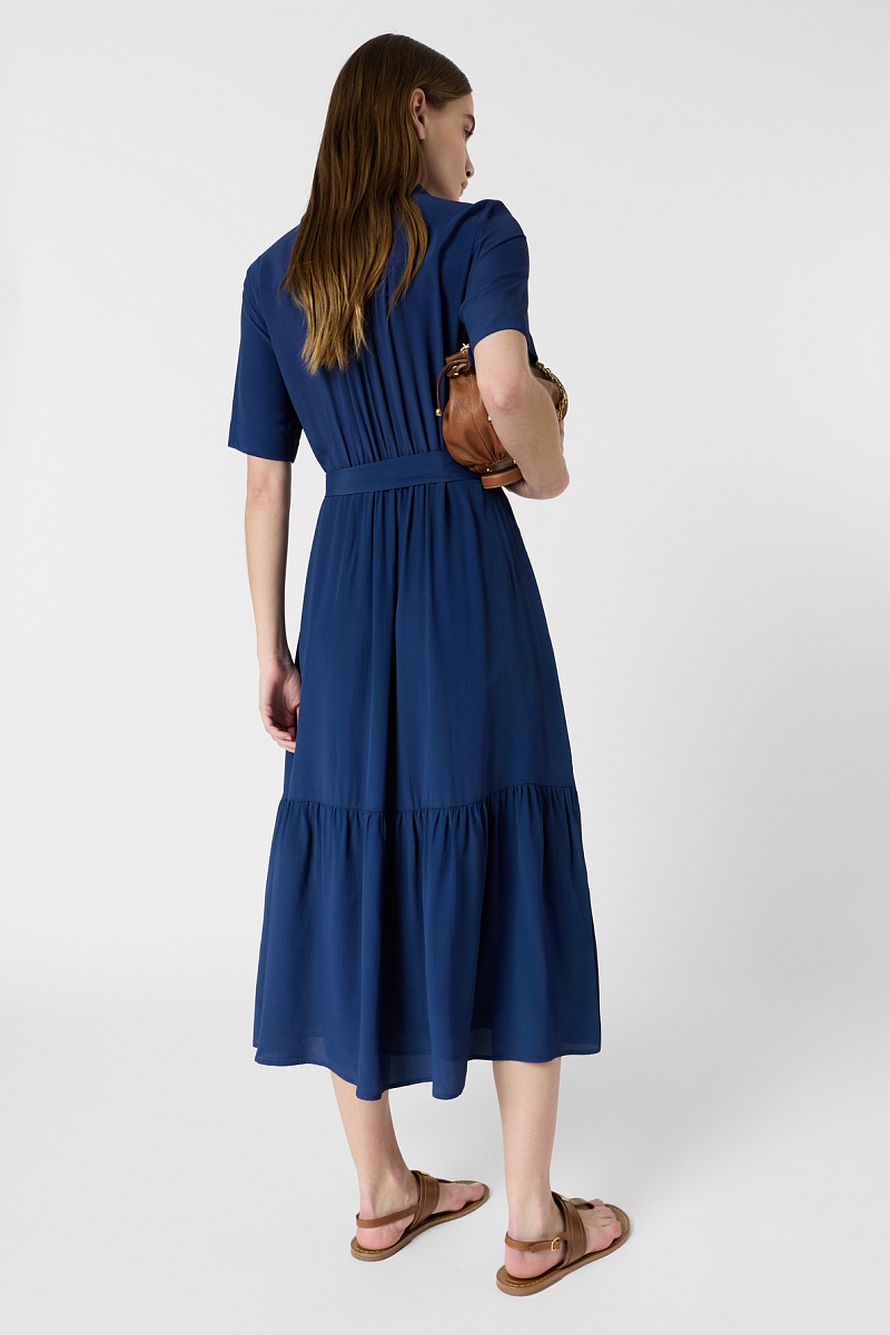 RAINA - Синее платье-рубашка в длине макси