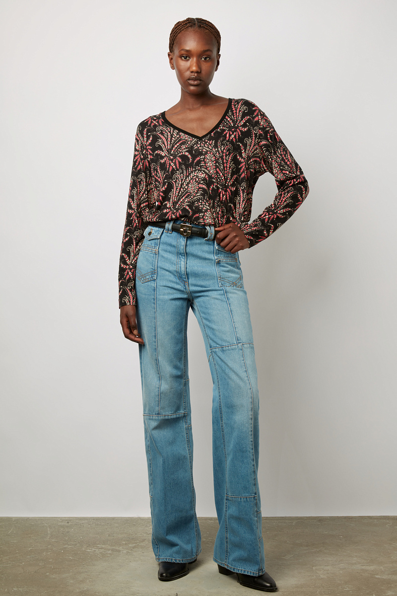 ADELINA - Лонгслив с принтом и V-образным вырезом