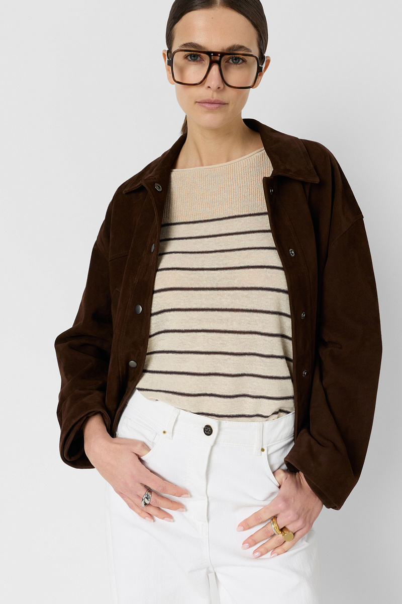 LEVIA - Бежевый джемпер из смесового льна свободного кроя