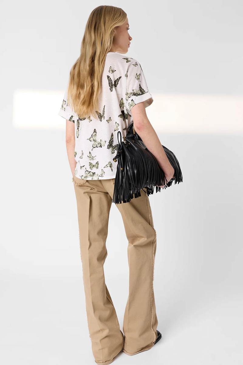 MAKEDA - Белая футболка с бабочками из льна и хлопка