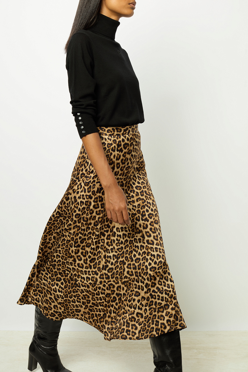 CONSTANCE - Юбка-миди с леопардовым принтом из сатина