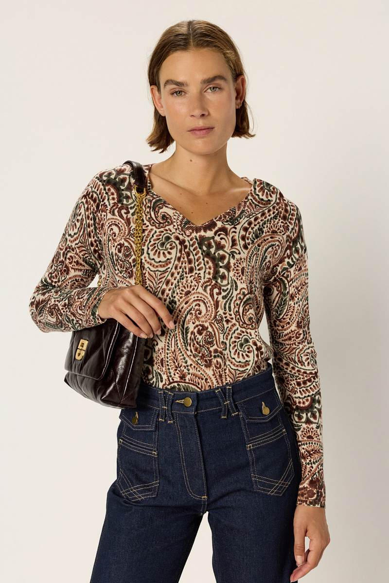 EMME - Пуловер из тонкой шерсти с V-образным вырезом и принтом