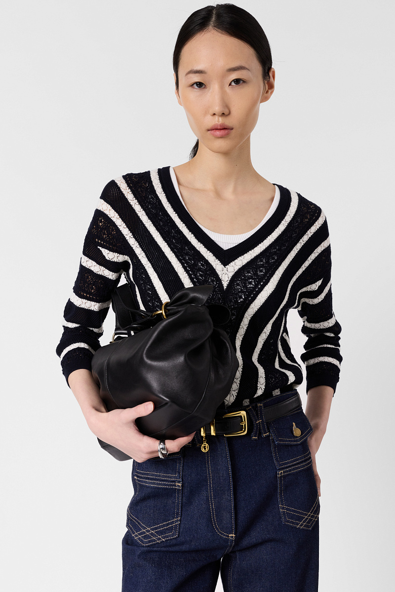 LORETTA - Черный кружевной свитер с контрастными полосами