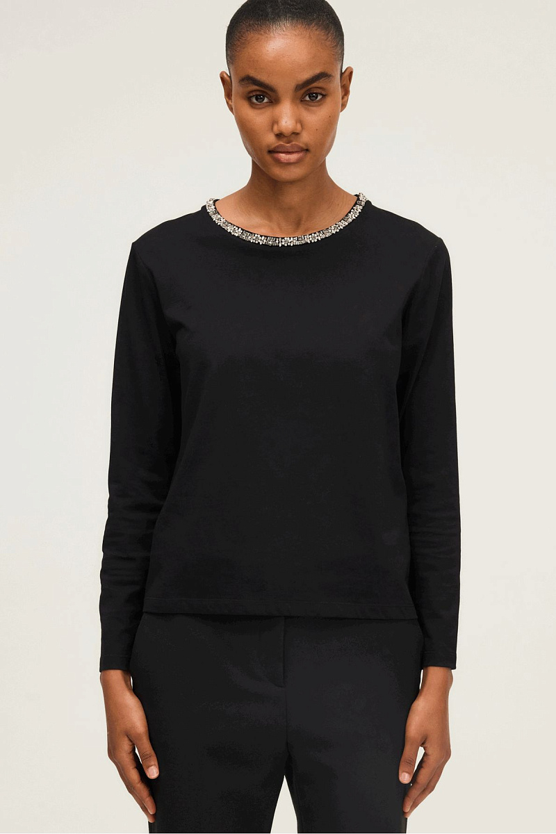 HARRIETTE - Лонгслив из 100%  хлопка со стразами HARRIETTE - Лонгслив из 100%  хлопка со стразами