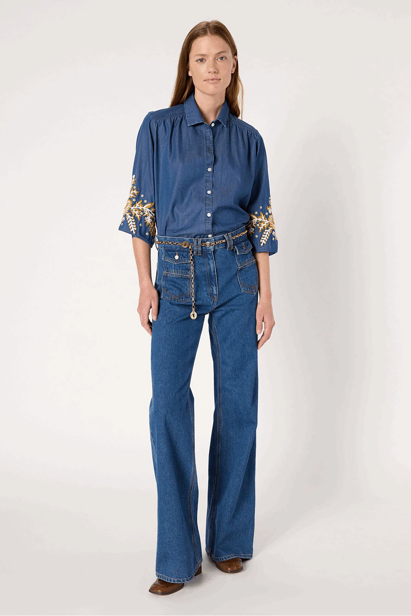 AMELIE - Блуза из денима с вышитым цветочным мотивом