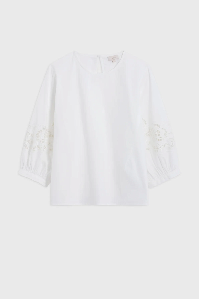 CLEMENCE - Белая блуза из хлопка с ажурной вышивкой