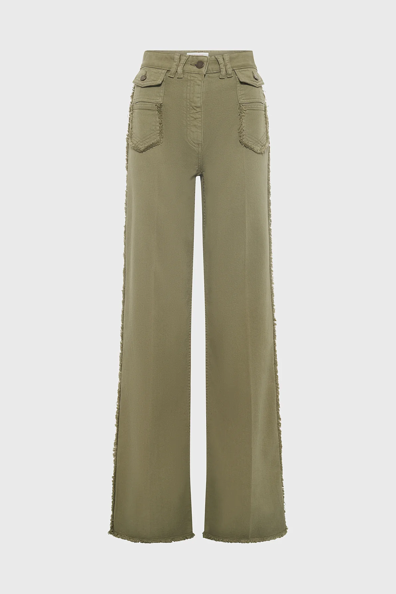 ANNA - Расклешенные джинсы цвета хаки с бахромой