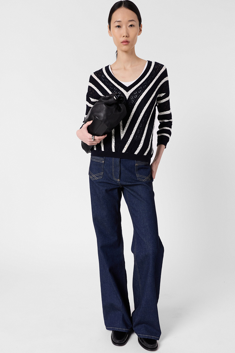 LORETTA - Черный кружевной свитер с контрастными полосами