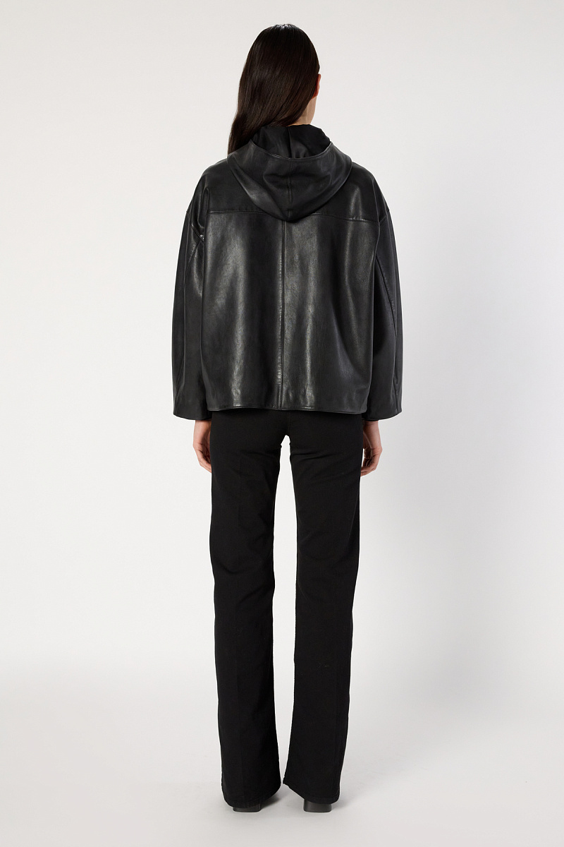 NABILA - Кожаная куртка оверсайз с капюшоном