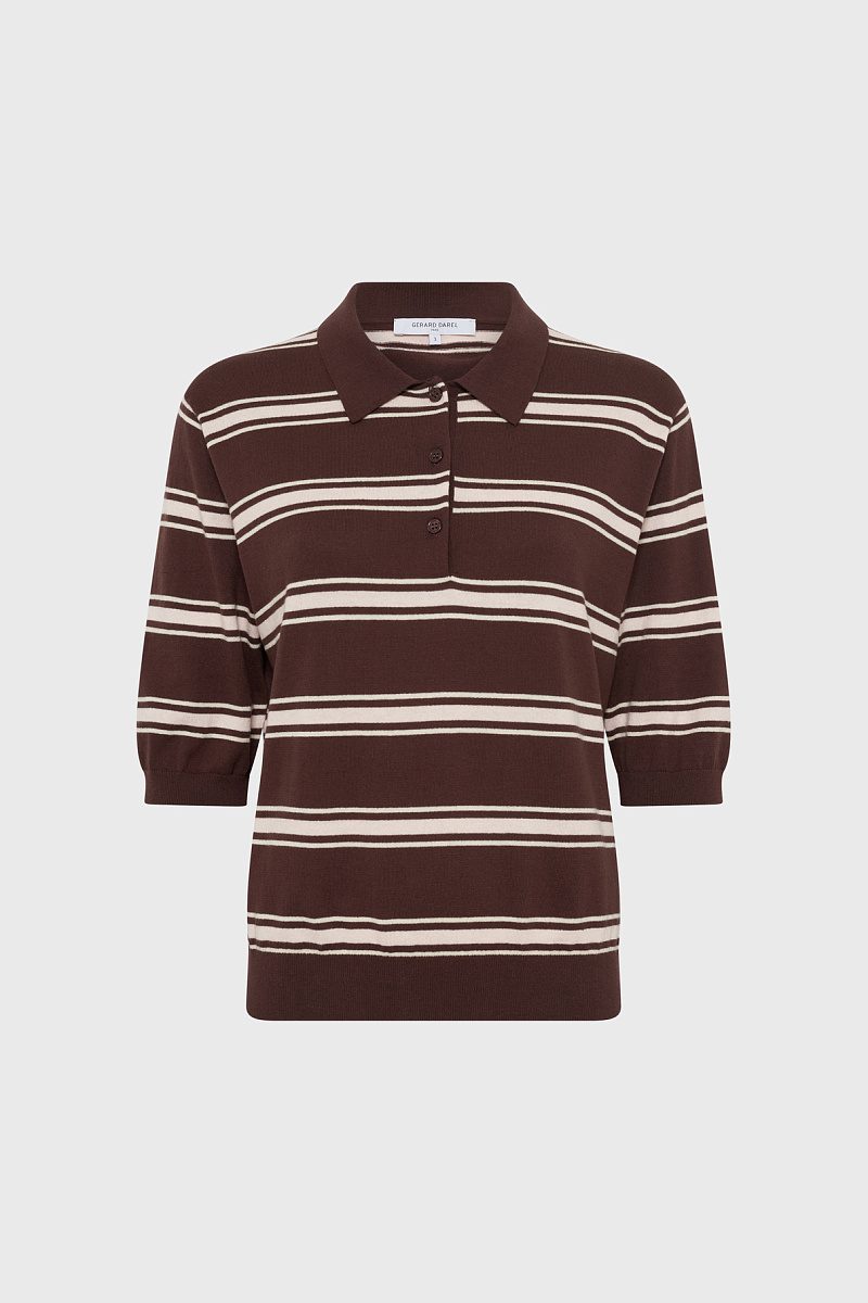 LEILA - Корчневое поло с короткими рукавами в полоску