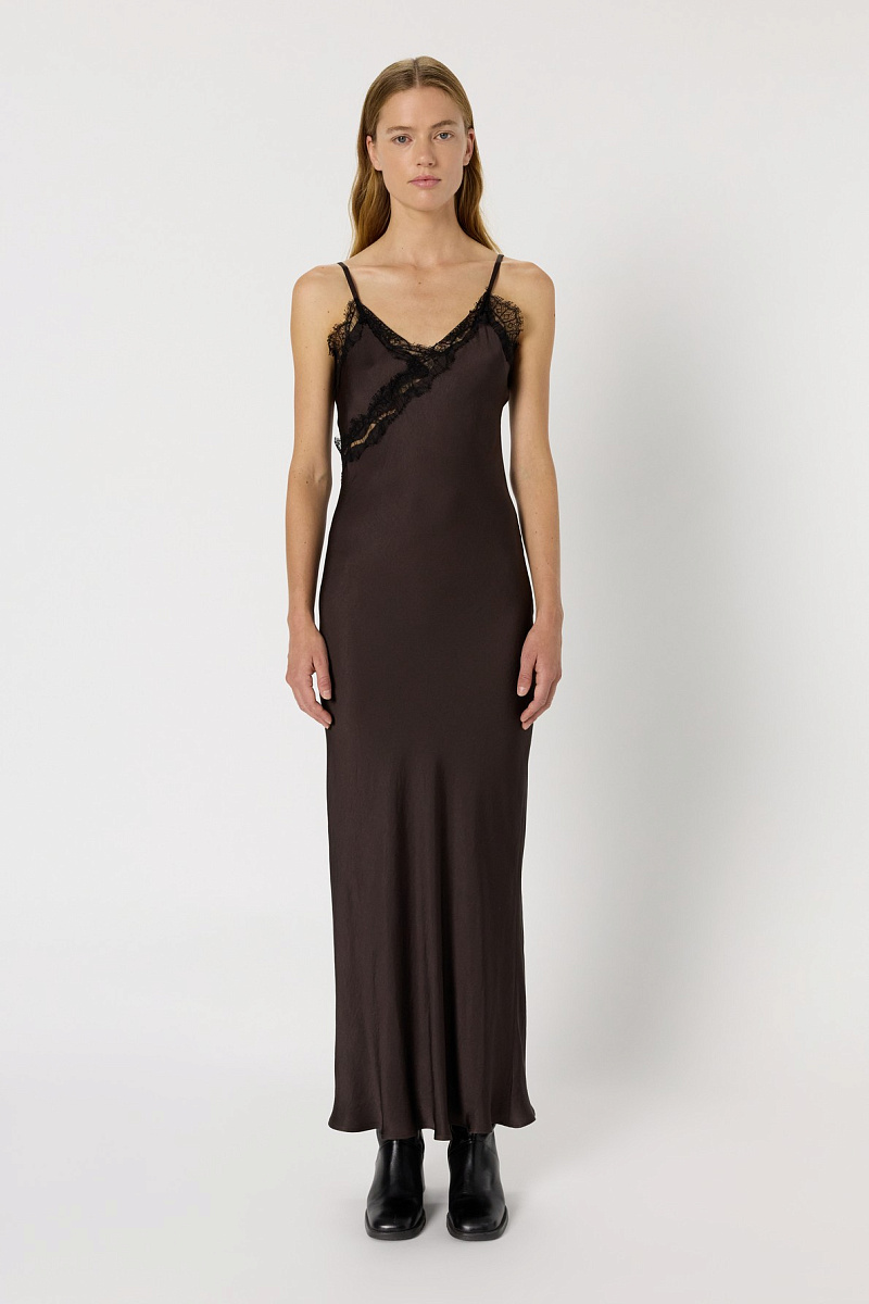LOU - Длинное платье на тонких бретелях с кружевом