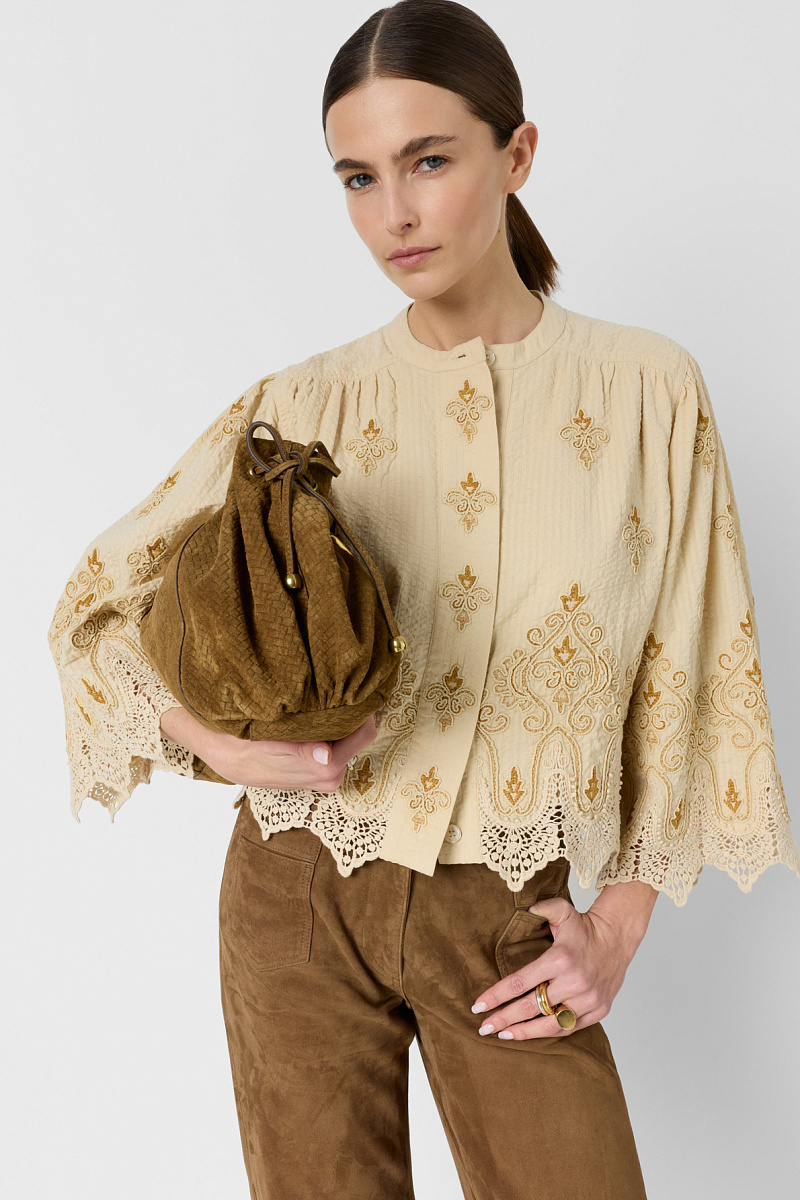 CLIANA - Бежевая рубашка с вышивкой и кружевом