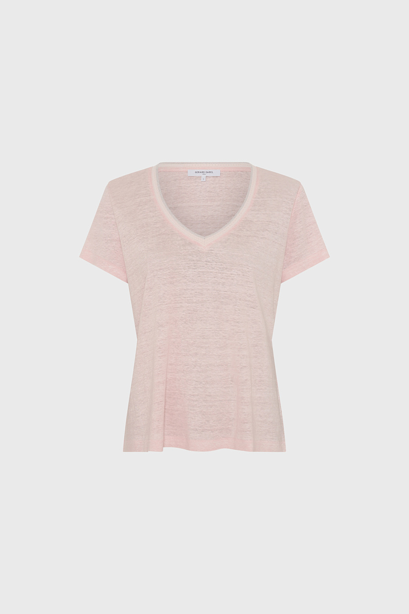 MIRANA - Льняная футболка с V-образным вырезом и люрексом