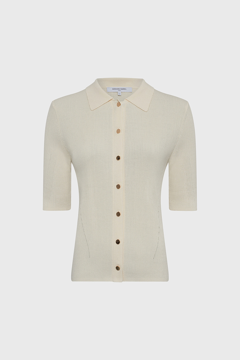 LOUIZA - Белый ребристый жилет с воротником-поло