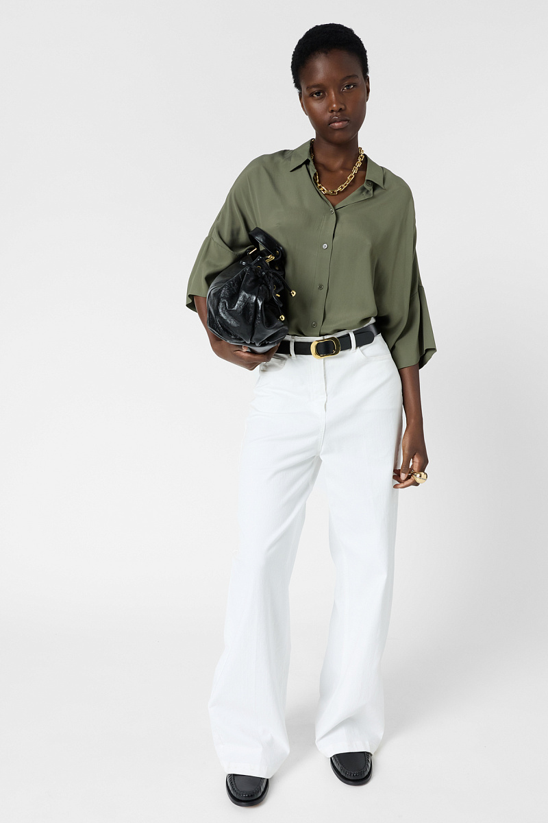 CIRAE - Блуза цвета хаки из мягкой смесовой ткани с рукавом 3/4