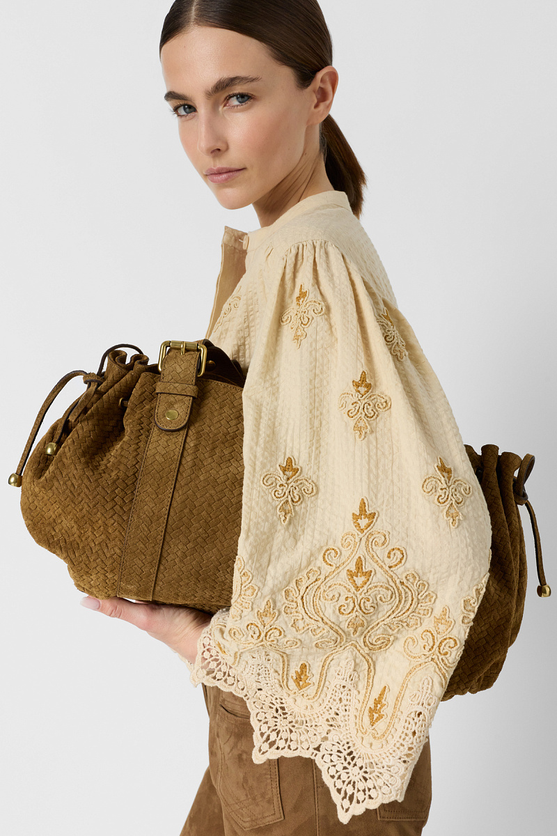 CLIANA - Бежевая рубашка с вышивкой и кружевом