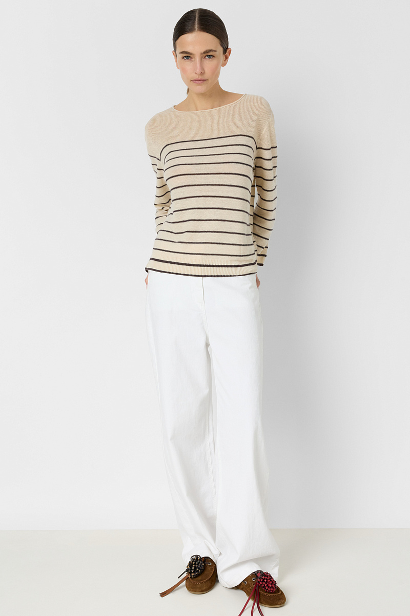 LEVIA - Бежевый джемпер из смесового льна свободного кроя