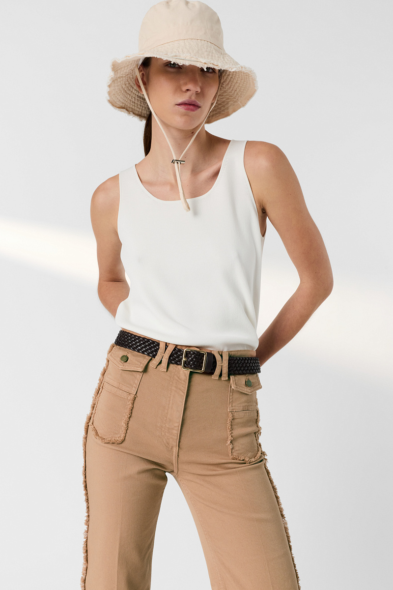 ANNA - Джинсы-клеш с бахромой в цвете кэмел