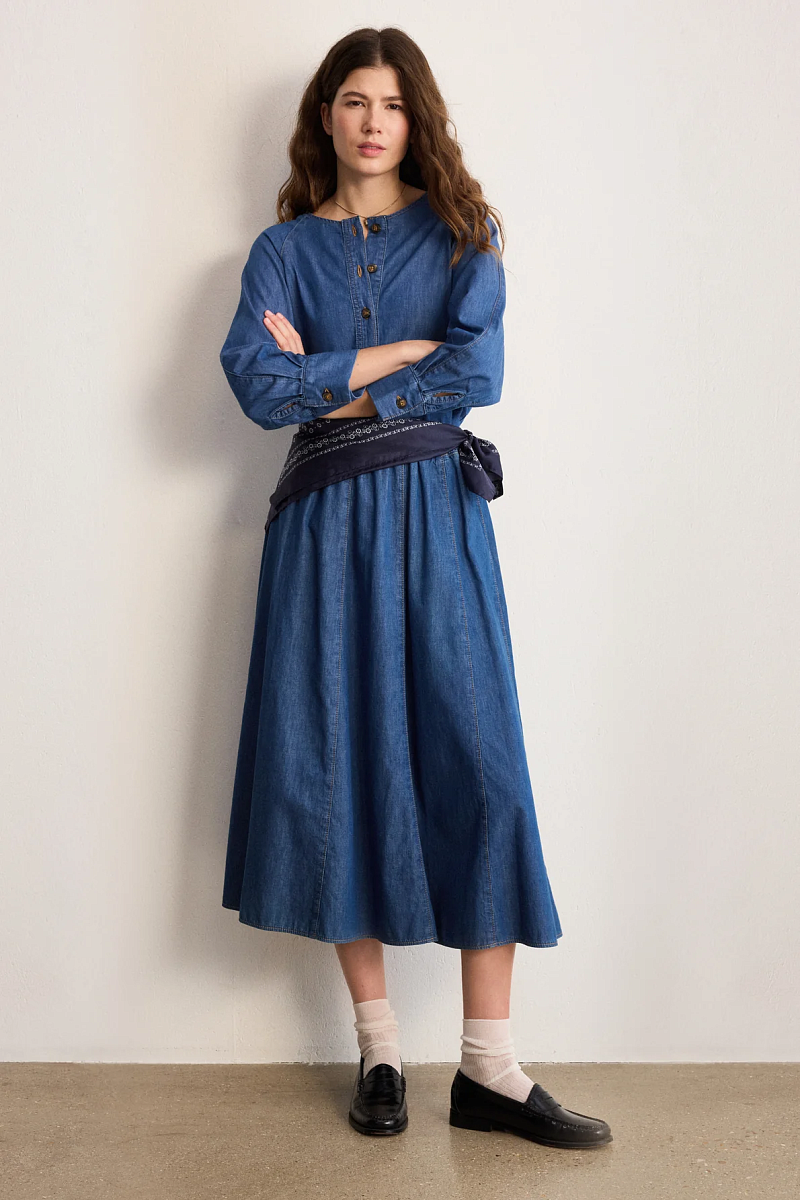 NINAE - Юбка со сборками из джинсы в длине миди