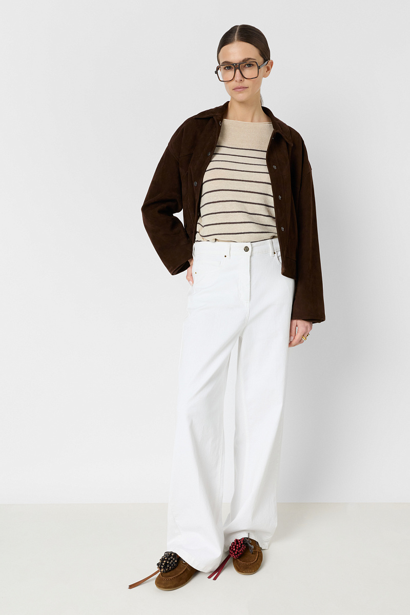 LEVIA - Бежевый джемпер из смесового льна свободного кроя