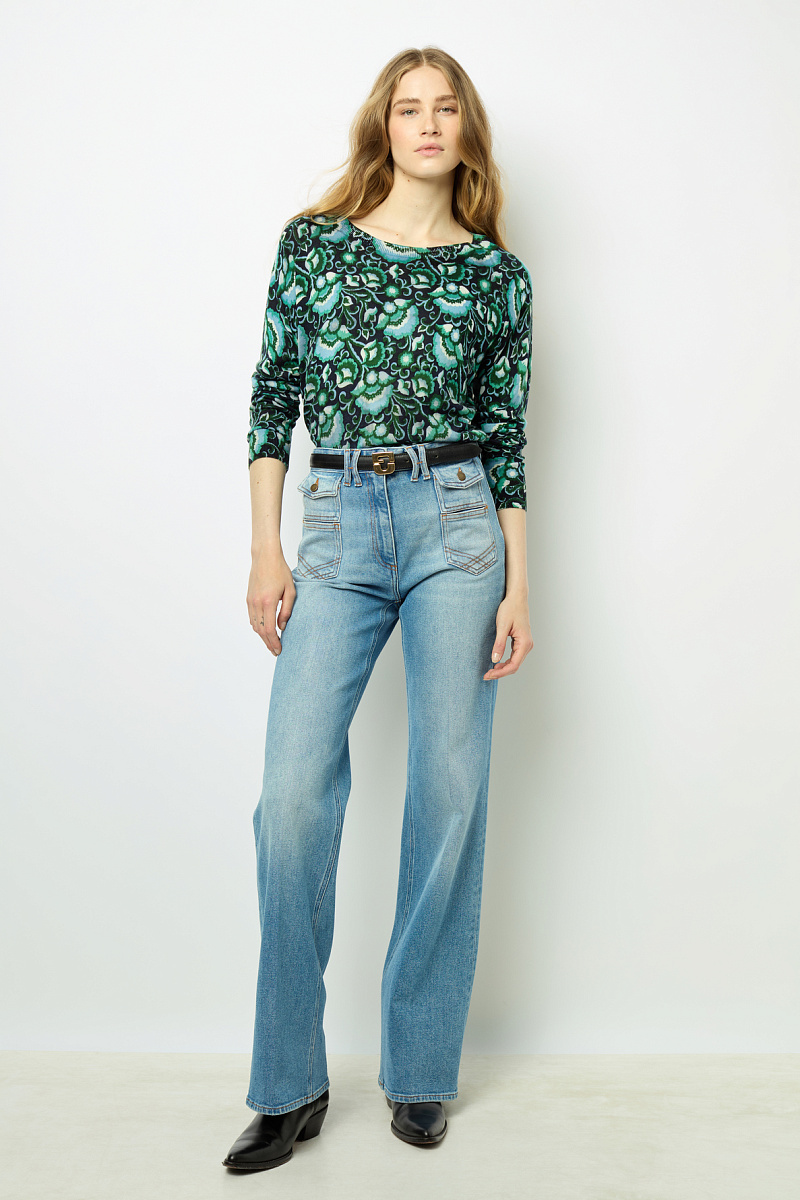 JOANA - Пуловер с принтом и круглым вырезом из тонкой шерсти