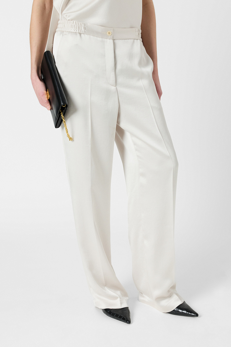 AMELYA - Свободные атласные брюки белоснежного цвета