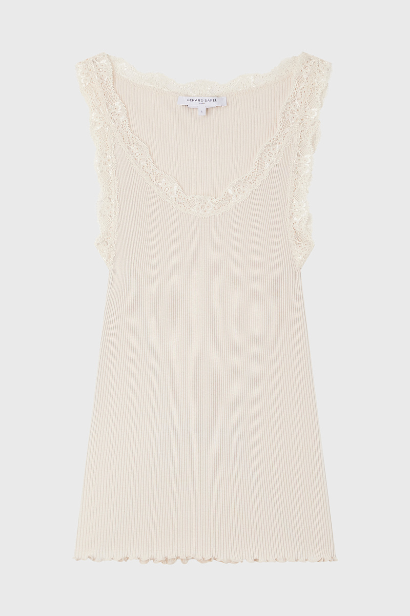 ANAE - Шелковый топ с кружевом в рубчик