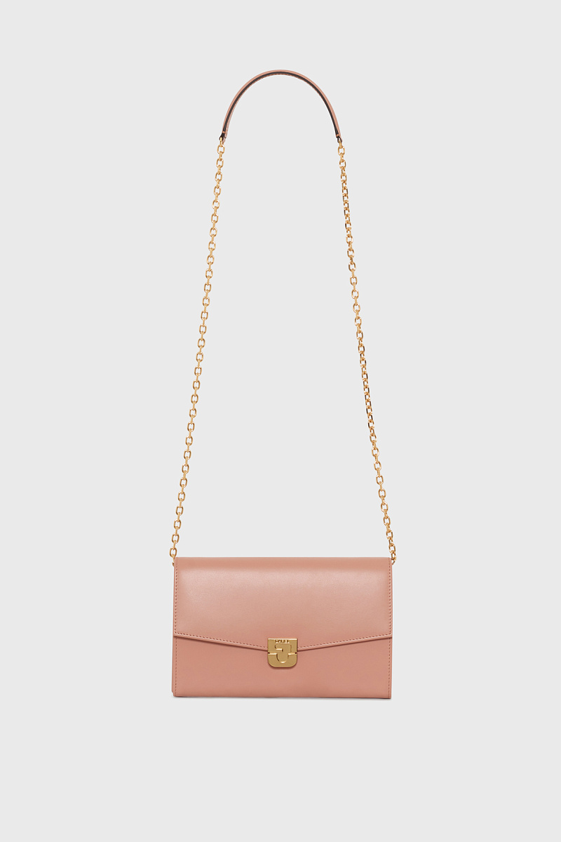 ENVELOPPE - Розовая кожаная сумка-клатч с плечевым ремнем