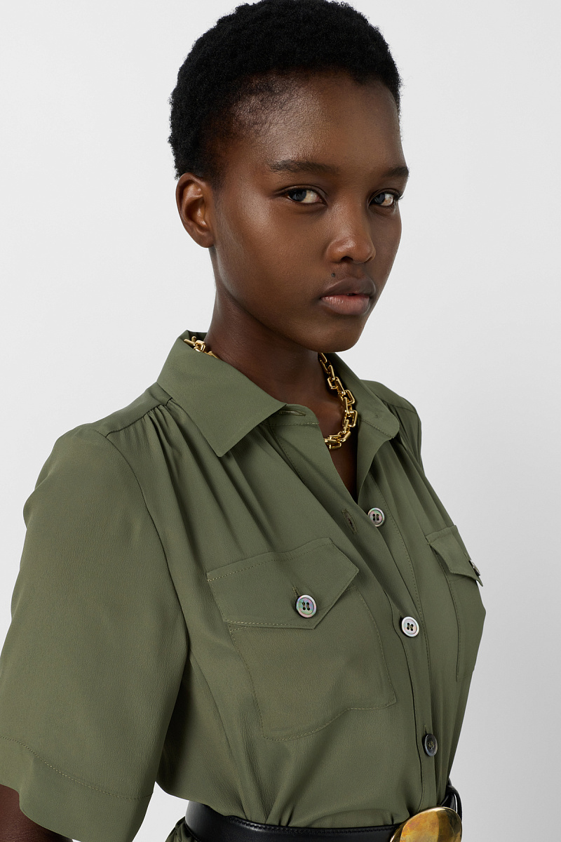 RAINA - Платье-рубашка расклешенного кроя в цвете хаки