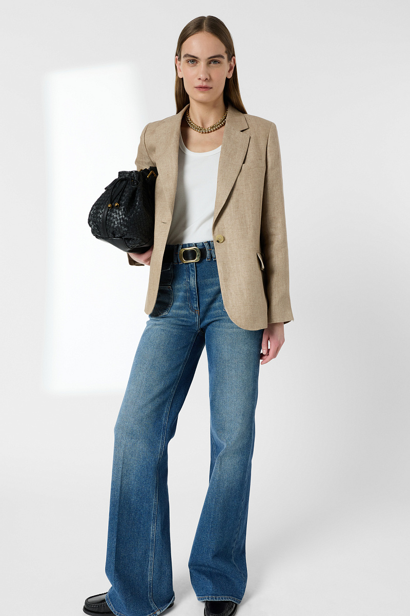 TALIYA - Бежевый льняной жакет на однобортной застежке