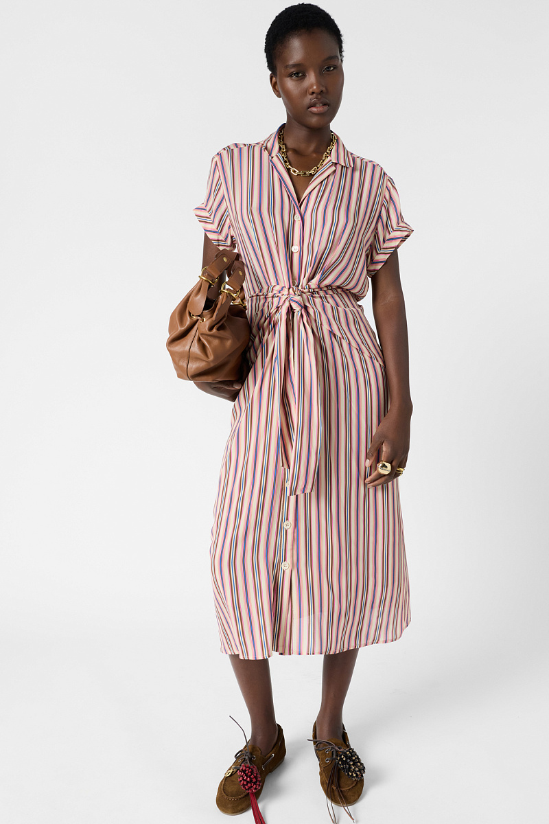 RAENA - Розовое платье-рубашка в полоску приталенного силуэта