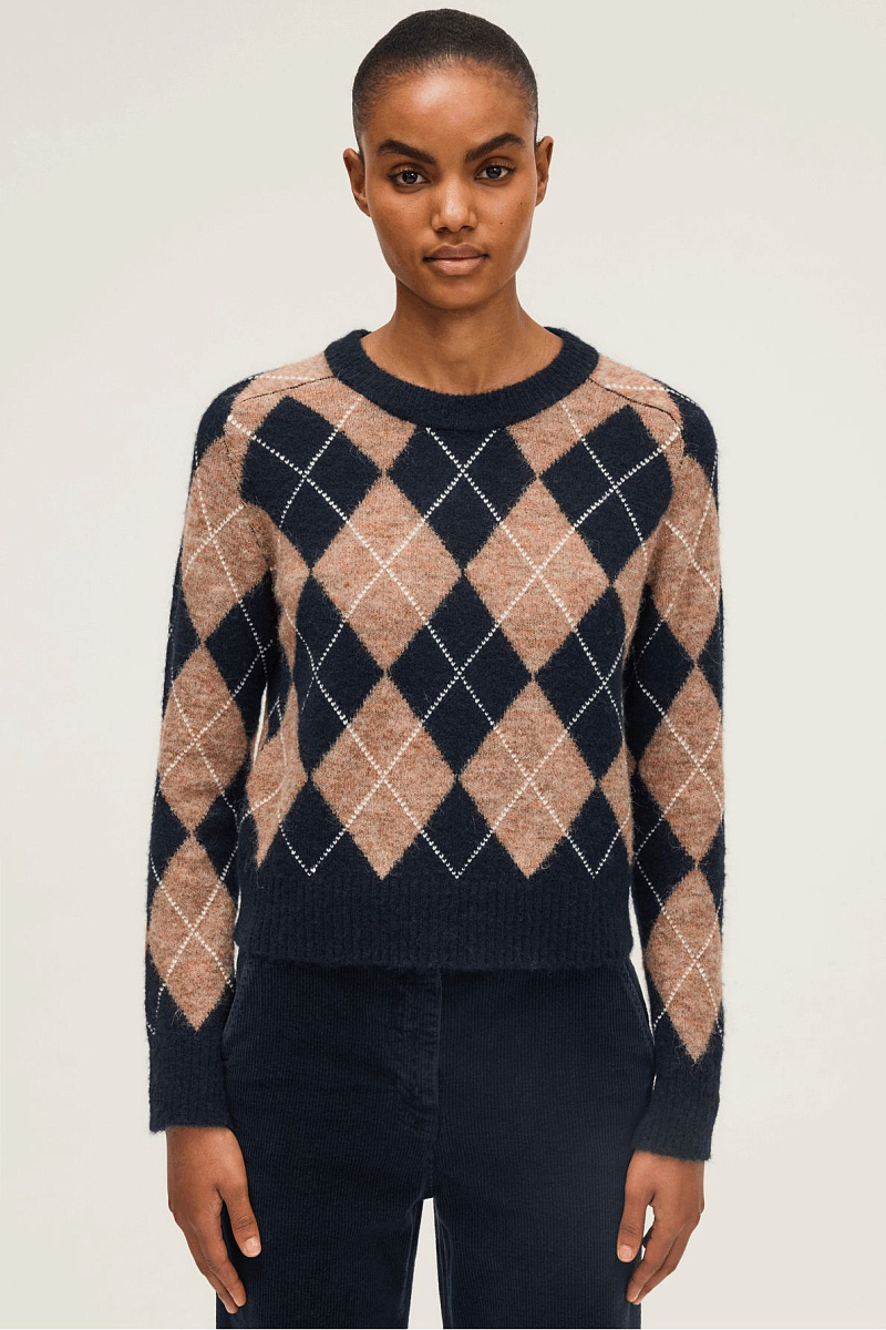 ELEANA - Свободный джемпер с контрастными ромбами