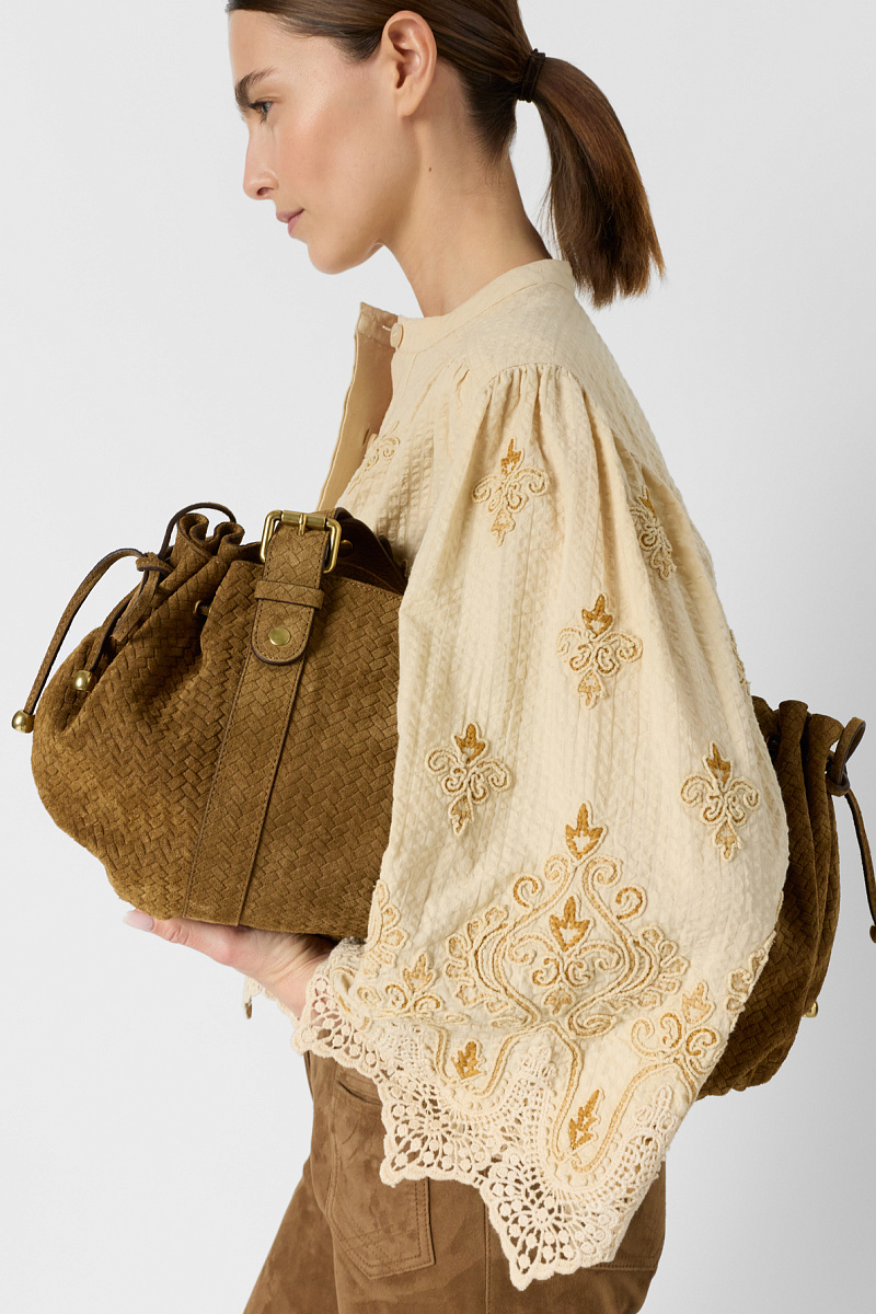 CLIANA - Бежевая рубашка с вышивкой и кружевом