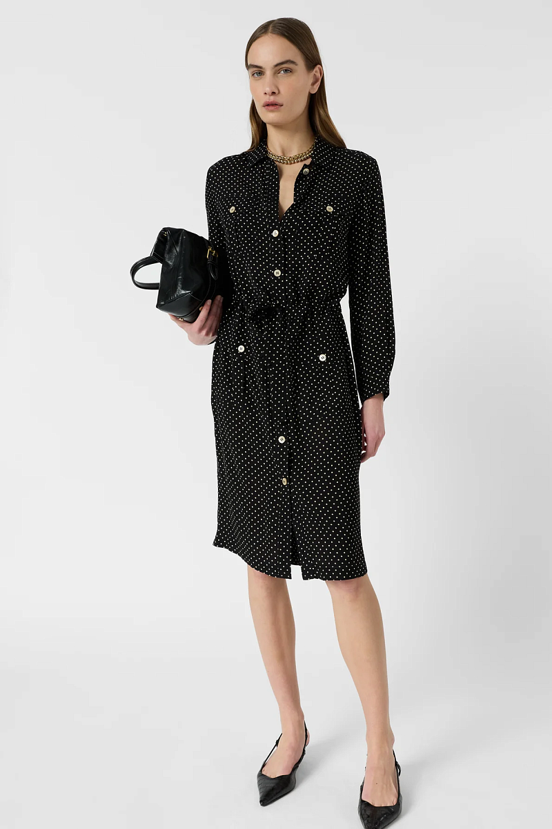 RUZENA - Платье-рубашка черного цвета в мелкий горошек