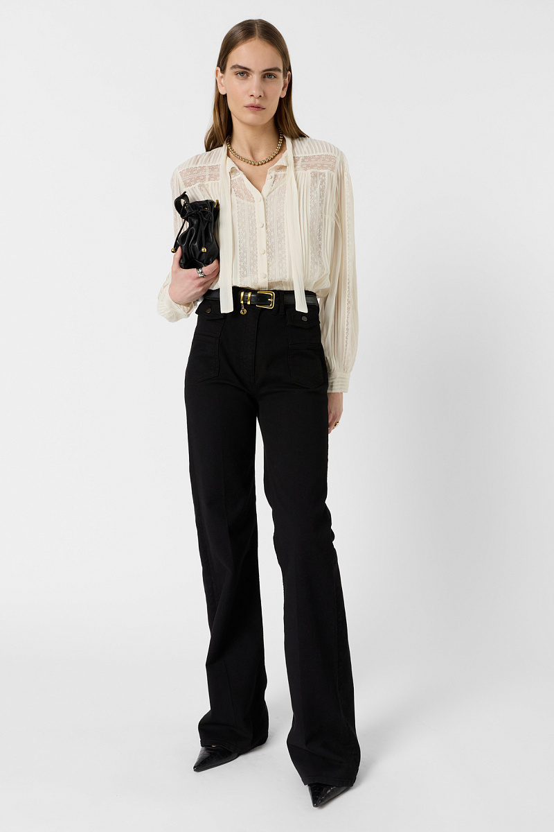 CYRANA - Рубашка с элементами прозрачного кружева и воротником-лавальером