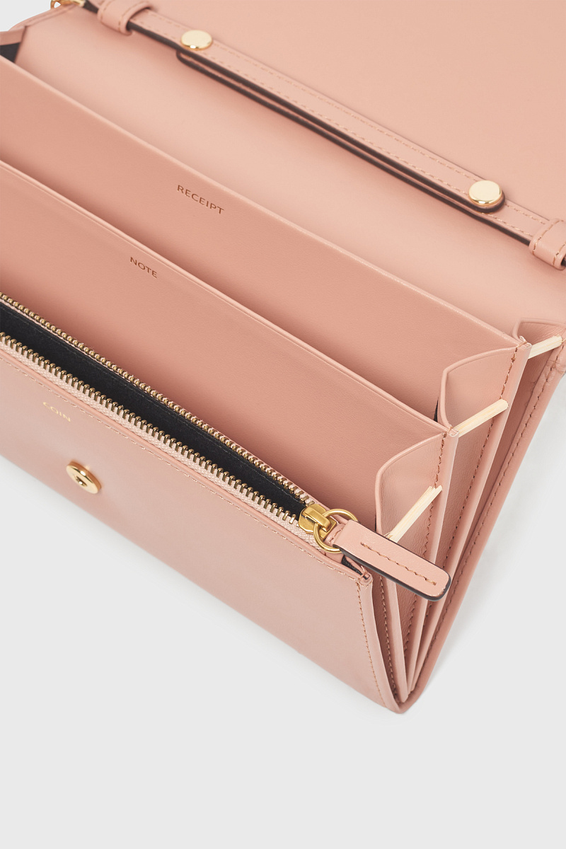 ENVELOPPE - Розовая кожаная сумка-клатч с плечевым ремнем