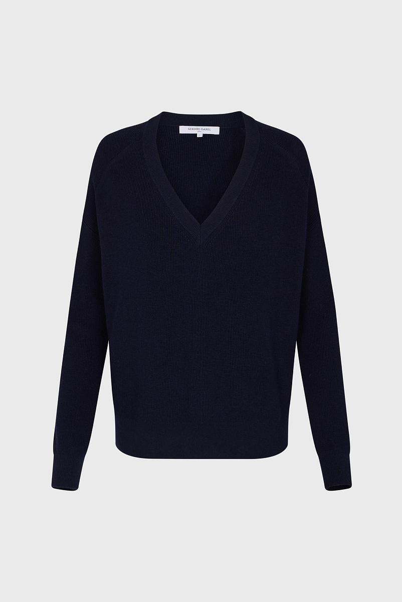 LAURANNA - Пуловер с V-образным вырезом в тонкий рубчик из шерсти и хлопка