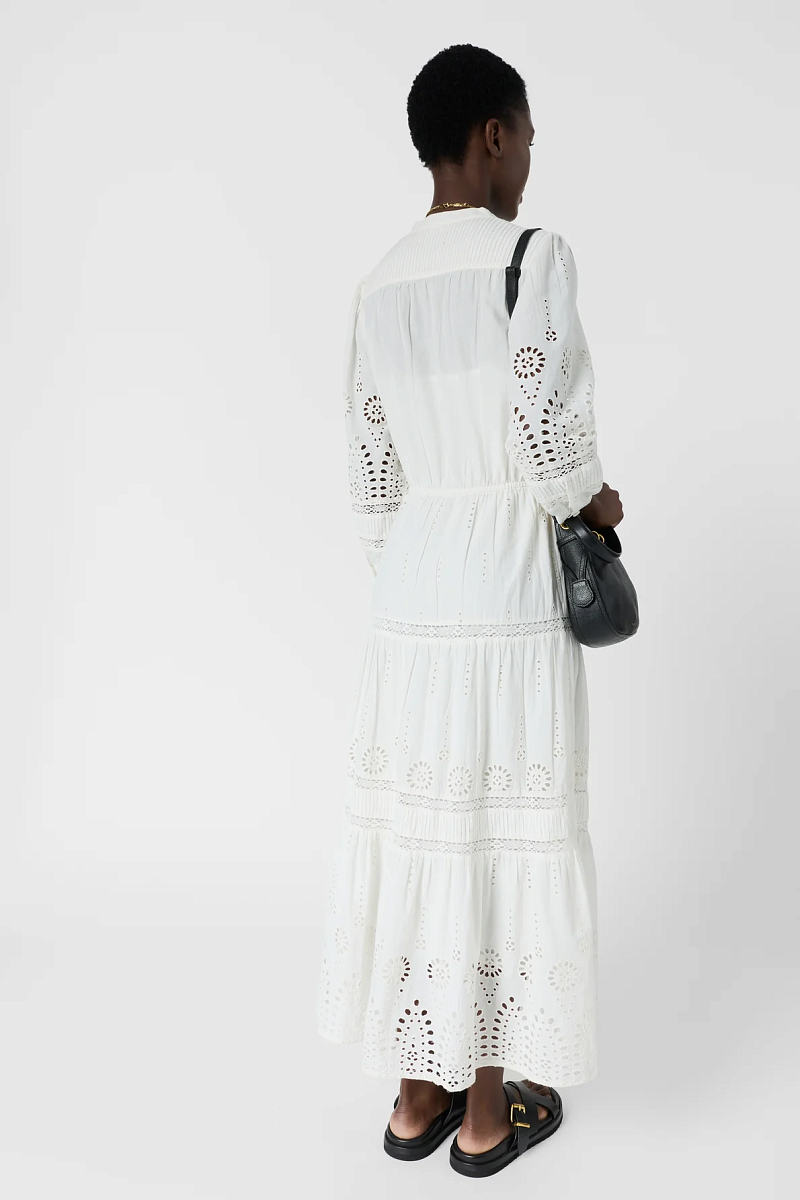 RHONIE - Белое ажурное платье-макси из хлопка